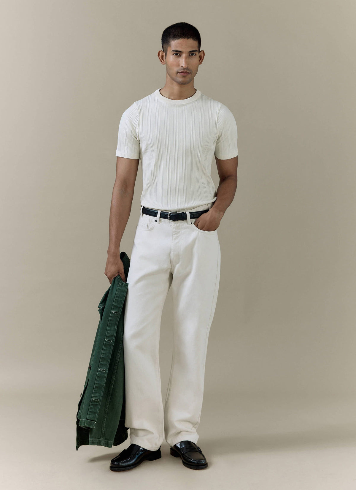 Men's Cream Straight Leg Denim Jeans - 100% BCI Cotton