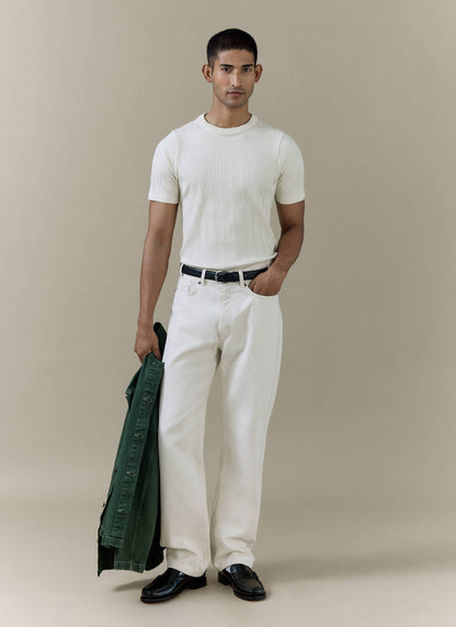 Men's Cream Straight Leg Denim Jeans - 100% BCI Cotton