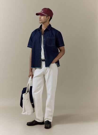 Men's Cream Straight Leg Denim Jeans - 100% BCI Cotton