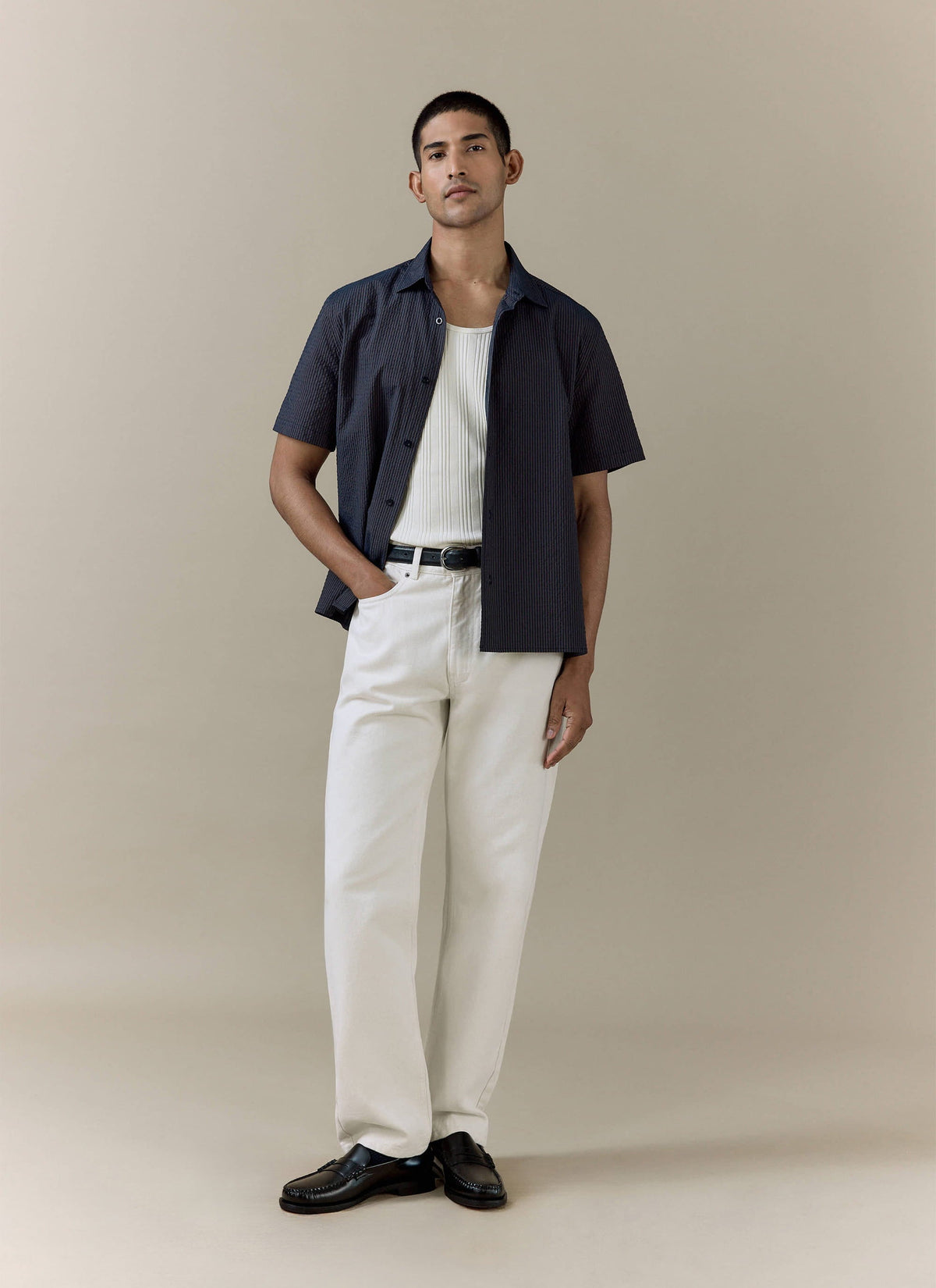 Men's Cream Straight Leg Denim Jeans - 100% BCI Cotton