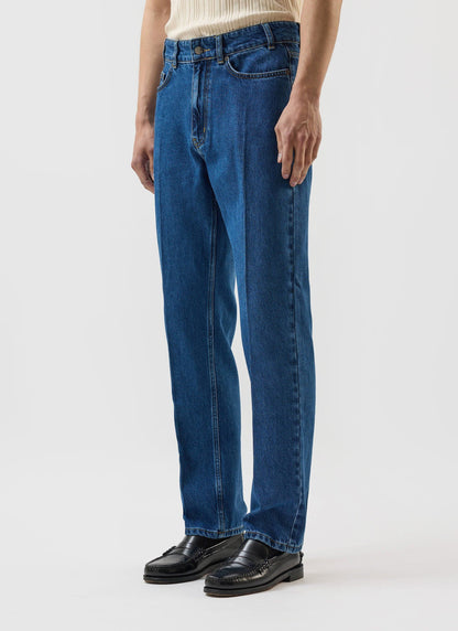 Men's Straight Leg Denim Jeans: Stay Press - Cotton - Mid Wash Blue