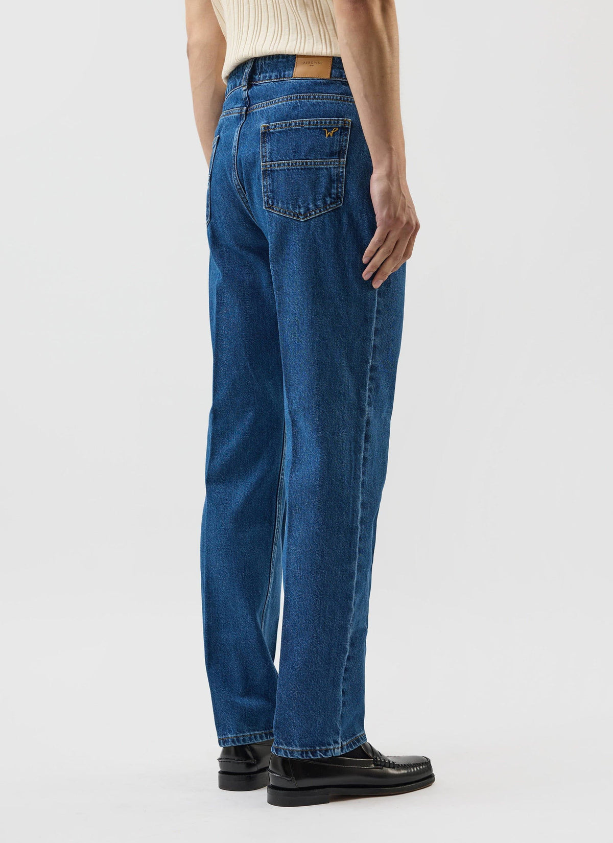 Men's Straight Leg Denim Jeans: Stay Press - Cotton - Mid Wash Blue