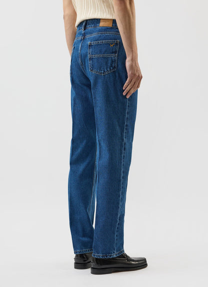 Men's Straight Leg Denim Jeans: Stay Press - Cotton - Mid Wash Blue
