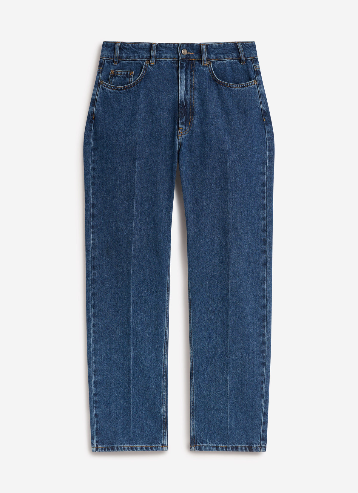 Men's Straight Leg Denim Jeans: Stay Press - Cotton - Mid Wash Blue