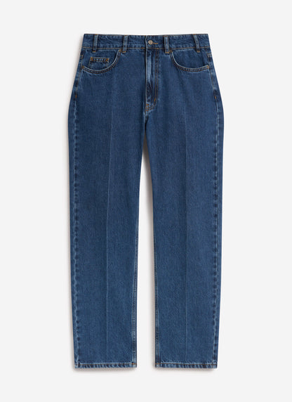 Men's Straight Leg Denim Jeans: Stay Press - Cotton - Mid Wash Blue