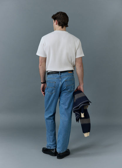 Men's Straight Leg Denim Jeans - BCI Cotton - Light Wash Blue