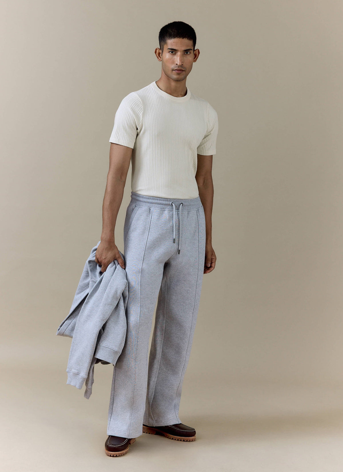 Men's Chronicle Straight Leg Trackpants - Grey Cotton Jersey
