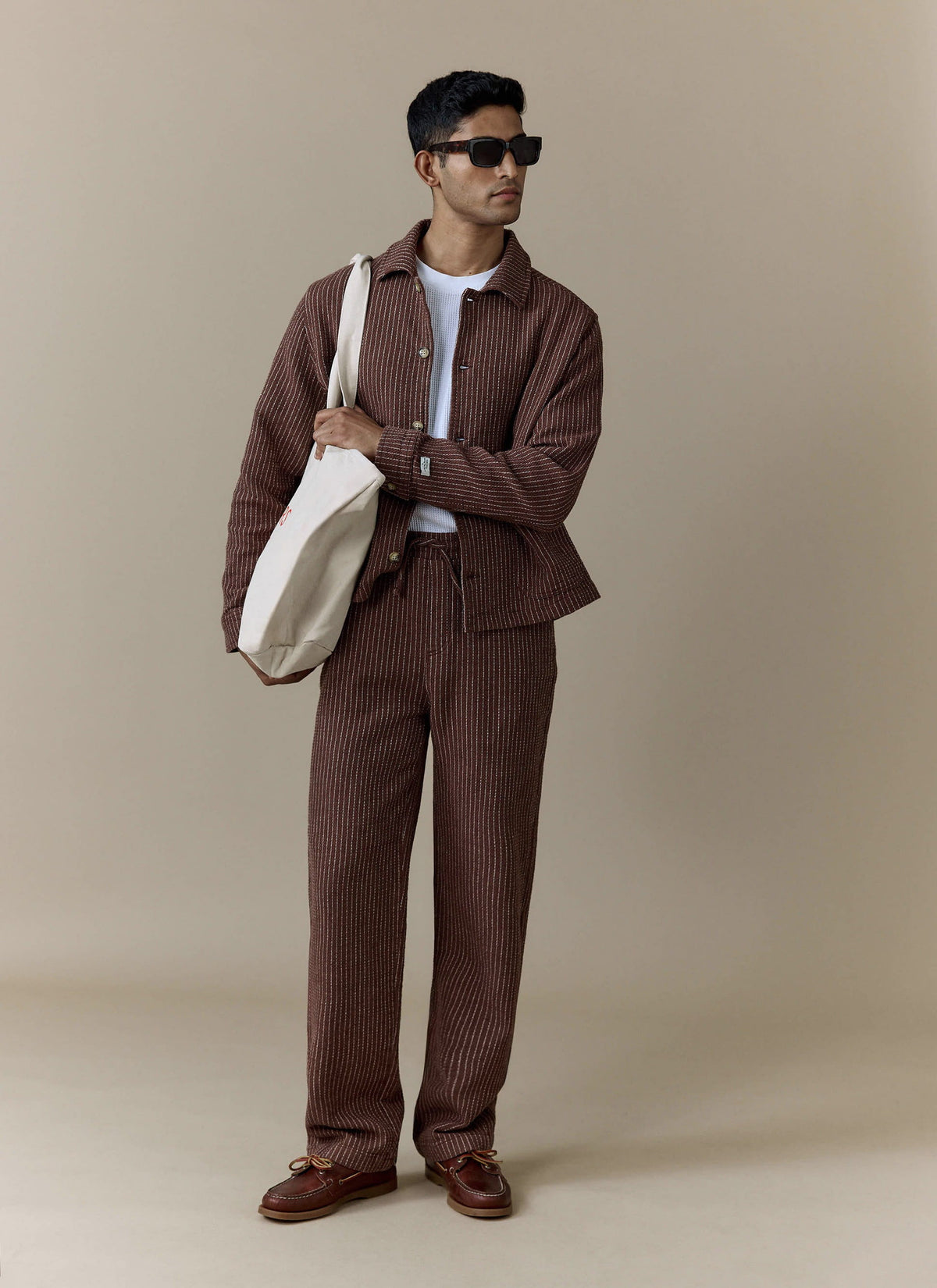 Men's Sorrento Wide Leg Trousers - Linen Cotton Blend - Brown