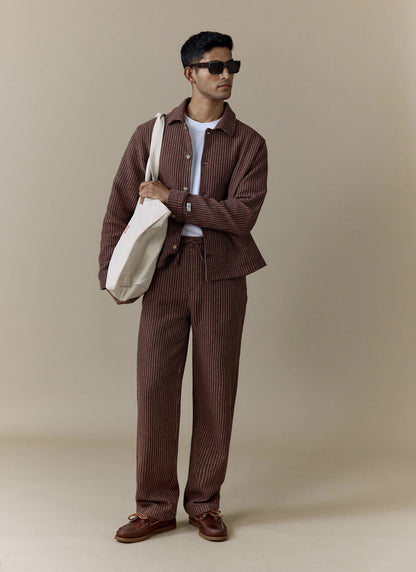 Men's Sorrento Wide Leg Trousers - Linen Cotton Blend - Brown