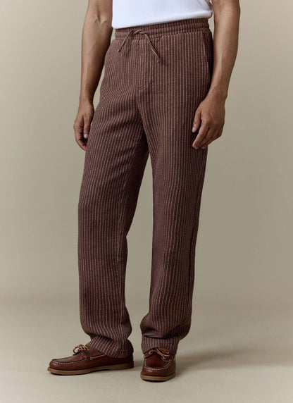 Men's Sorrento Wide Leg Trousers - Linen Cotton Blend - Brown