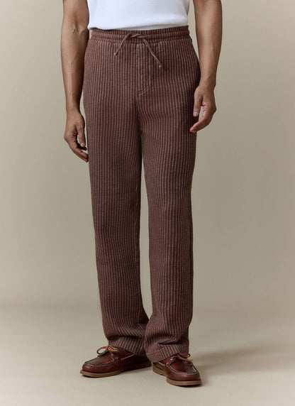 Men's Sorrento Wide Leg Trousers - Linen Cotton Blend - Brown