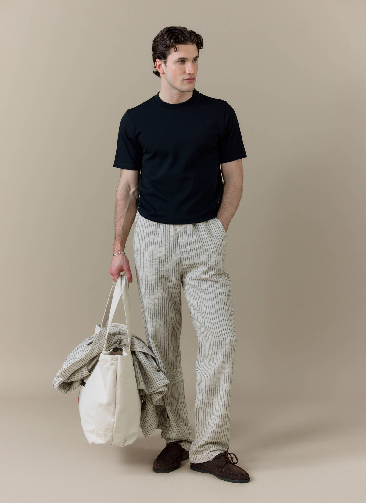 Men's Sorrento Wide Leg Trousers - Linen Blend - Ecru