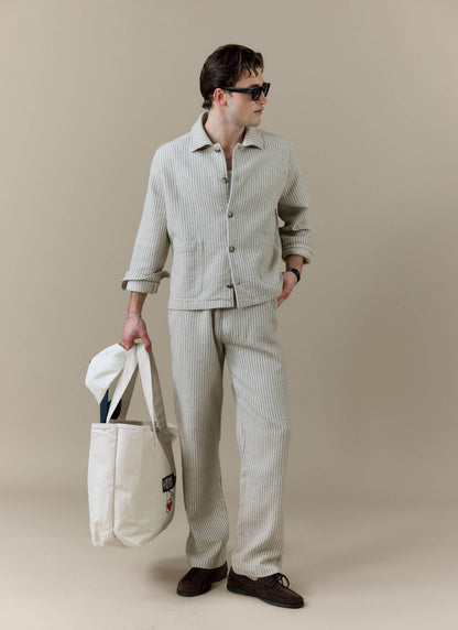 Men's Sorrento Wide Leg Trousers - Linen Blend - Ecru