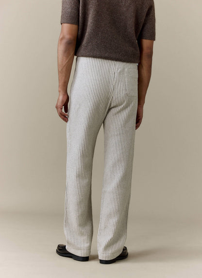 Men's Sorrento Wide Leg Trousers - Linen Blend - Ecru