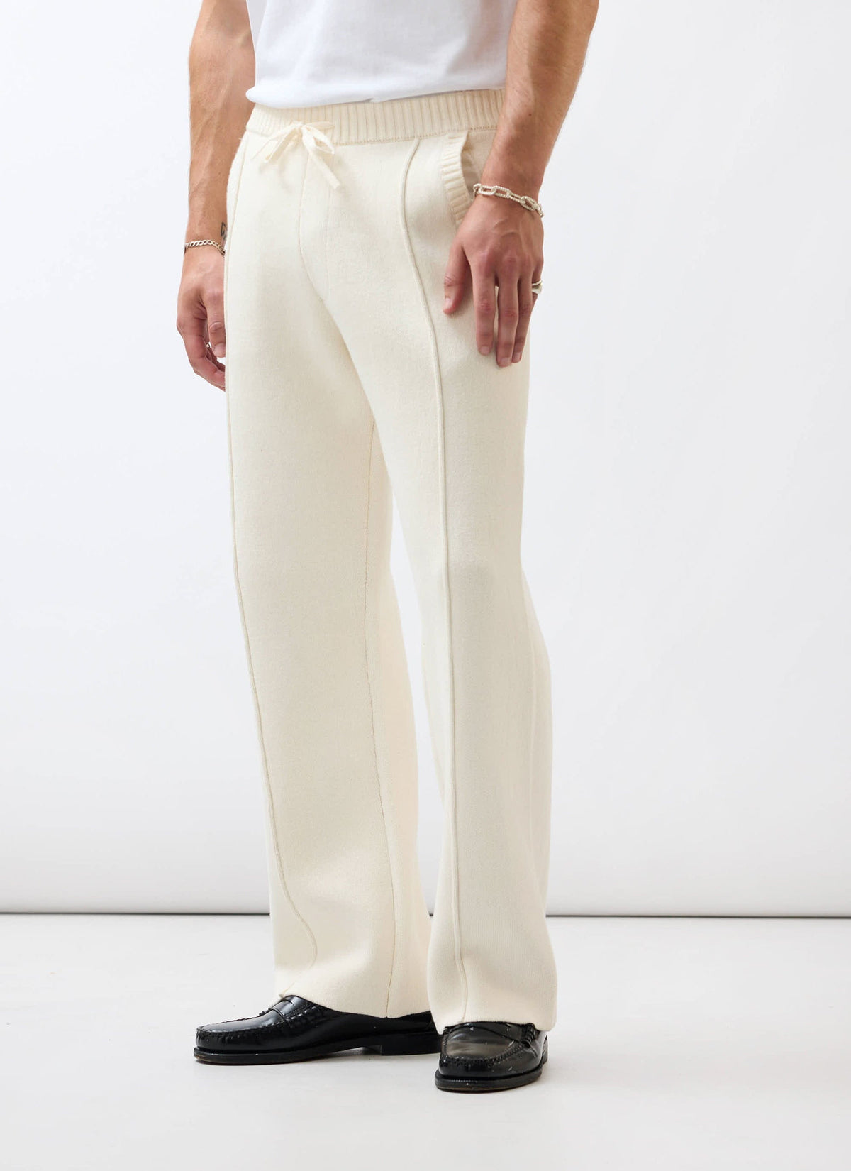 Chronicle Knitted Straight Leg Trackpants - Cotton - Cream