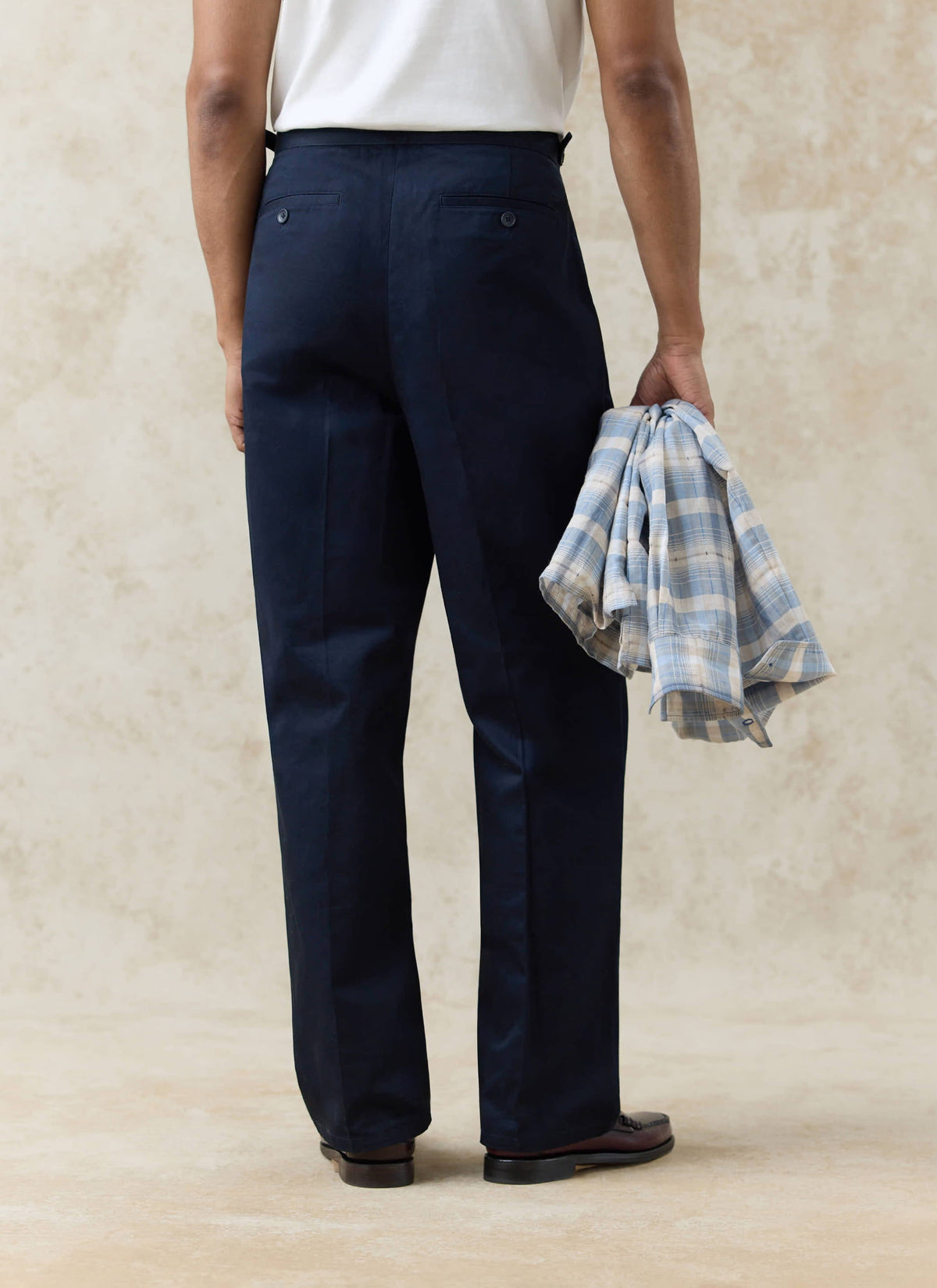 Men's Tailored Pleated Trousers - Cotton - Navy Blue