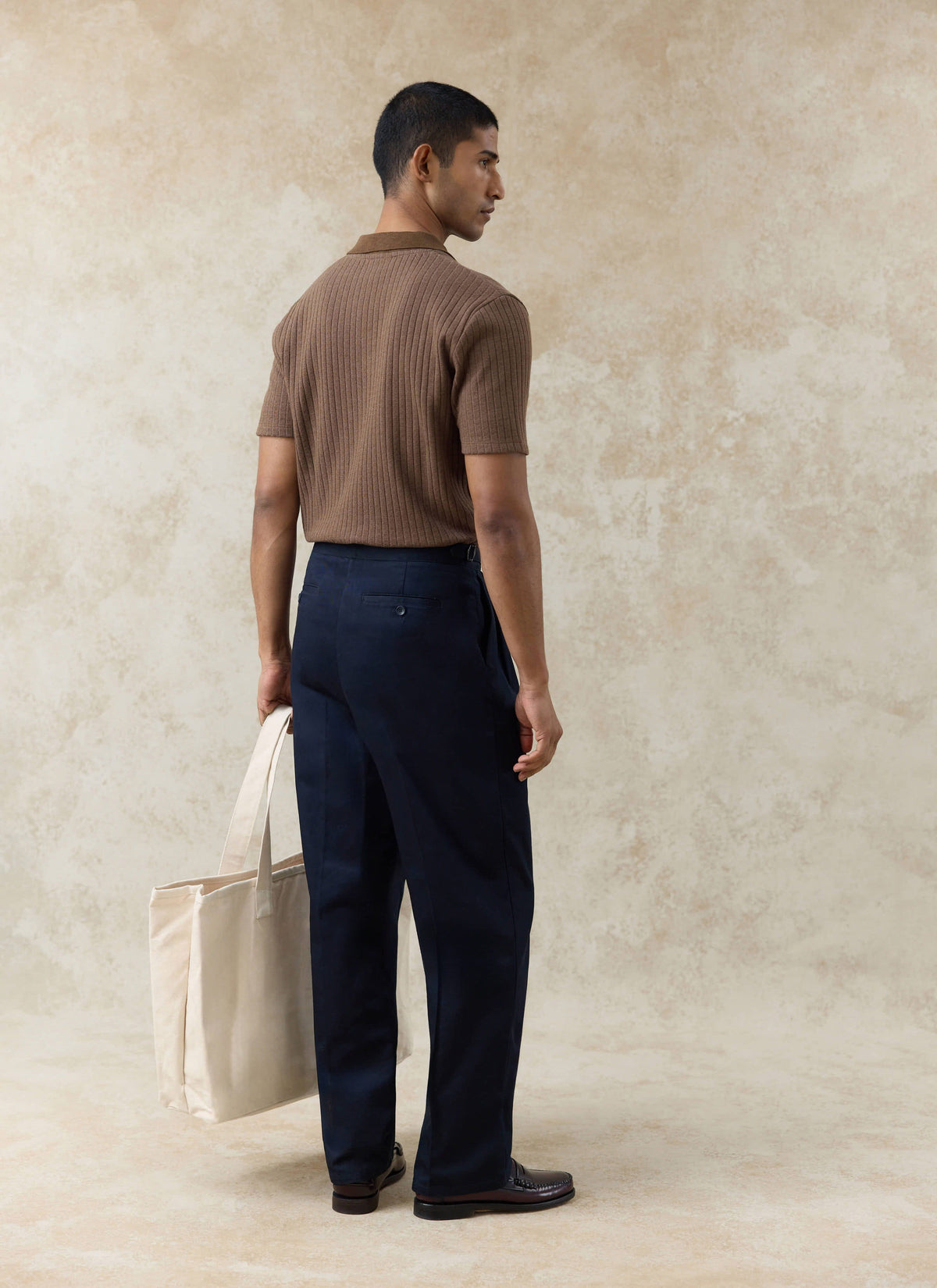 Men's Tailored Pleated Trousers - Cotton - Navy Blue