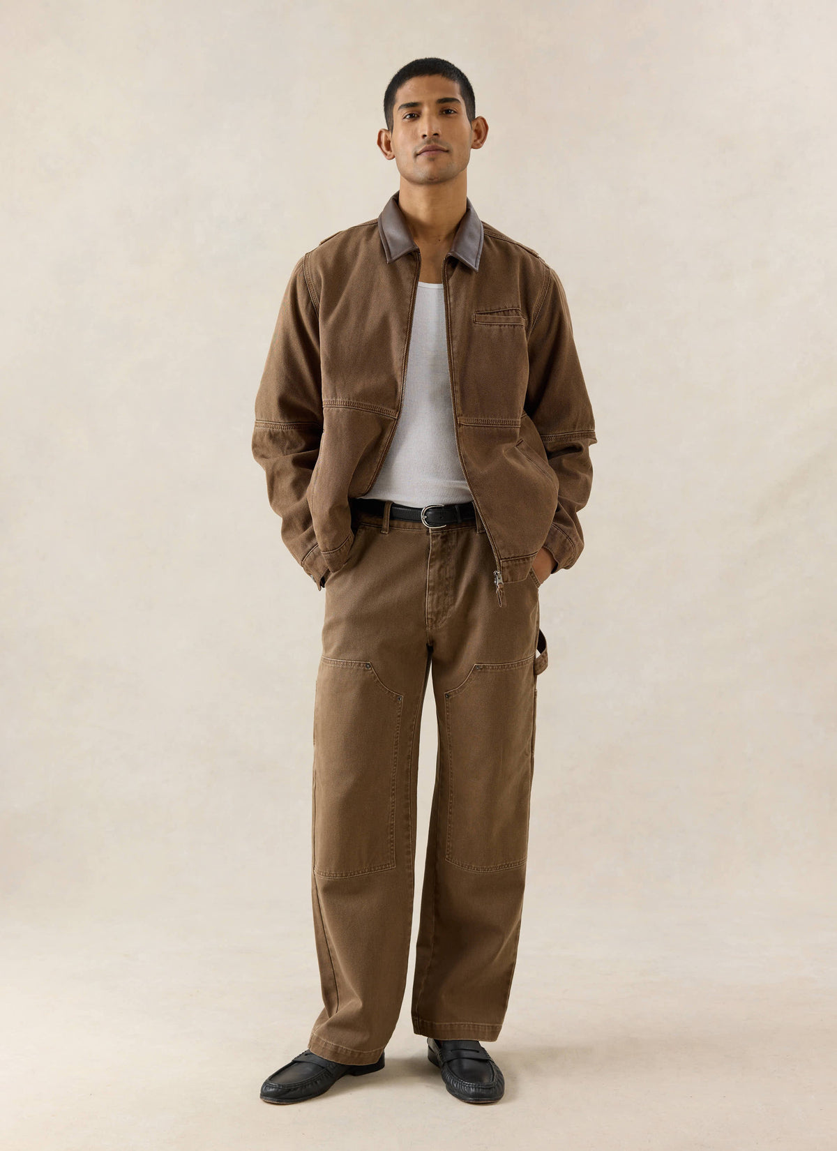Men's Brown Carpenter Trousers - Straight Leg - Cotton - Percival