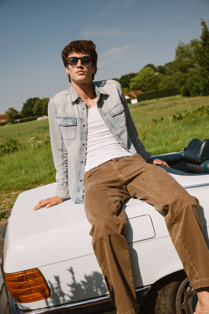 Men's Brown Carpenter Trousers - Straight Leg - Cotton - Percival
