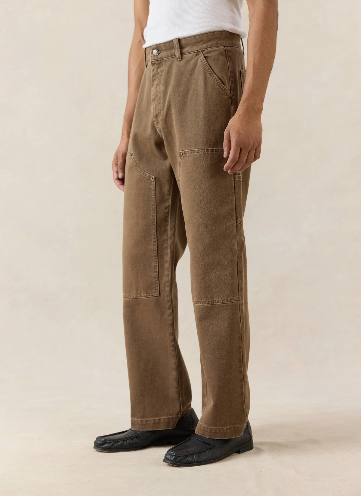 Men's Brown Carpenter Trousers - Straight Leg - Cotton - Percival