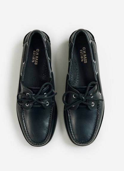 Men's Boat Shoes - G.H.Bass Jetty II Boater 2 Eye - Black Leather