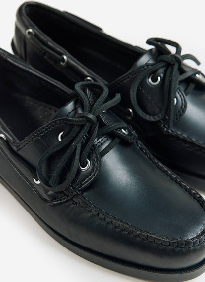 Men's Boat Shoes - G.H.Bass Jetty II Boater 2 Eye - Black Leather