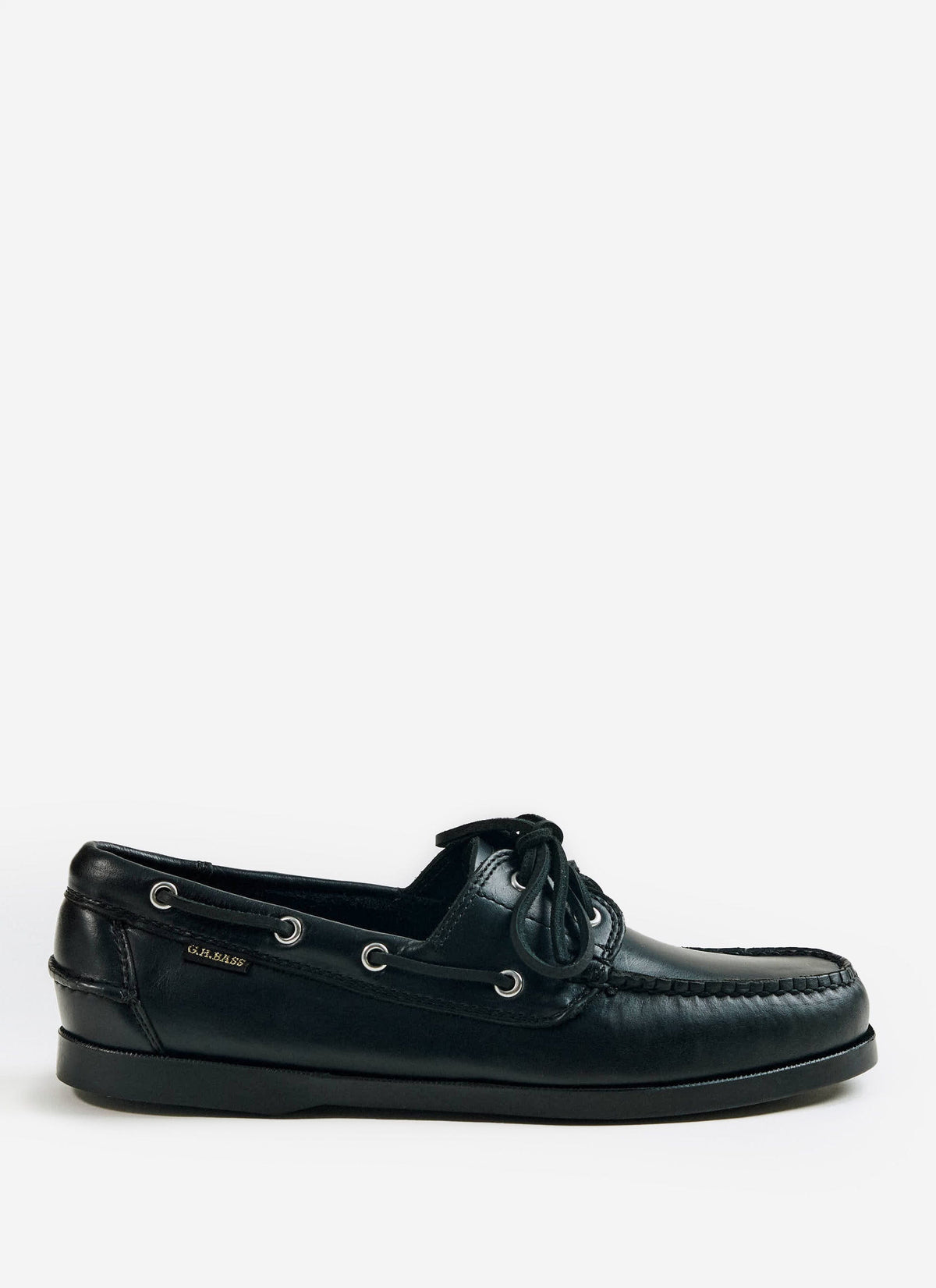 Men's Boat Shoes - G.H.Bass Jetty II Boater 2 Eye - Black Leather