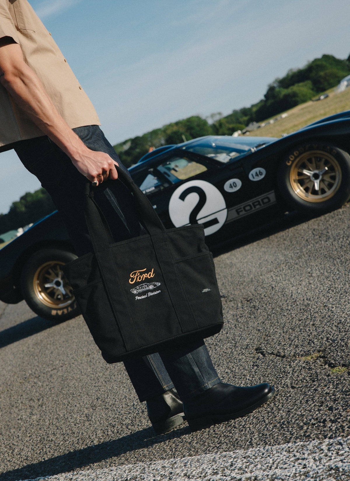 Embroidered Tote Bag - Canvas - Black - Ford x Percival