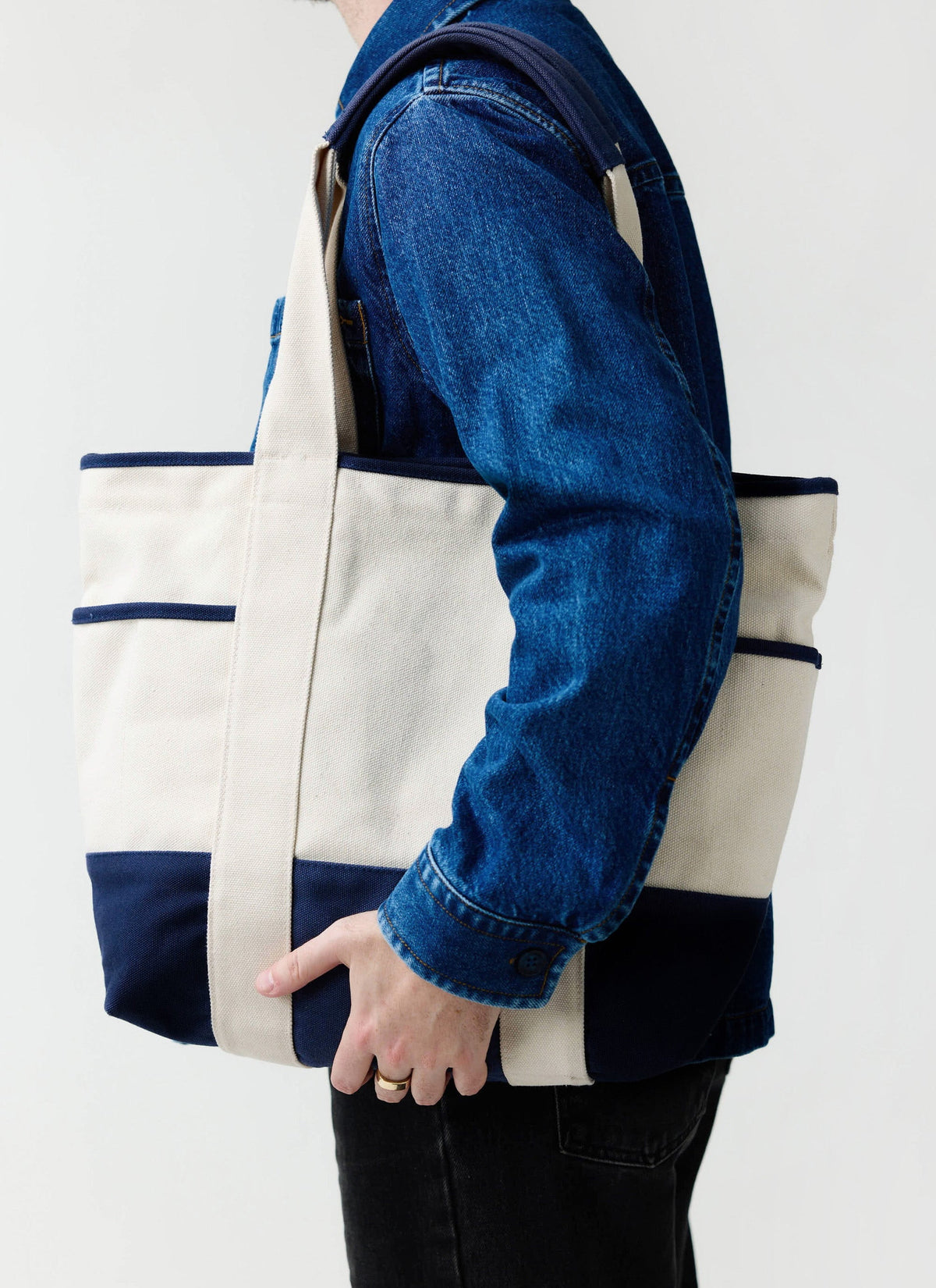Tote Bag - Cotton Canvas - Cream Navy