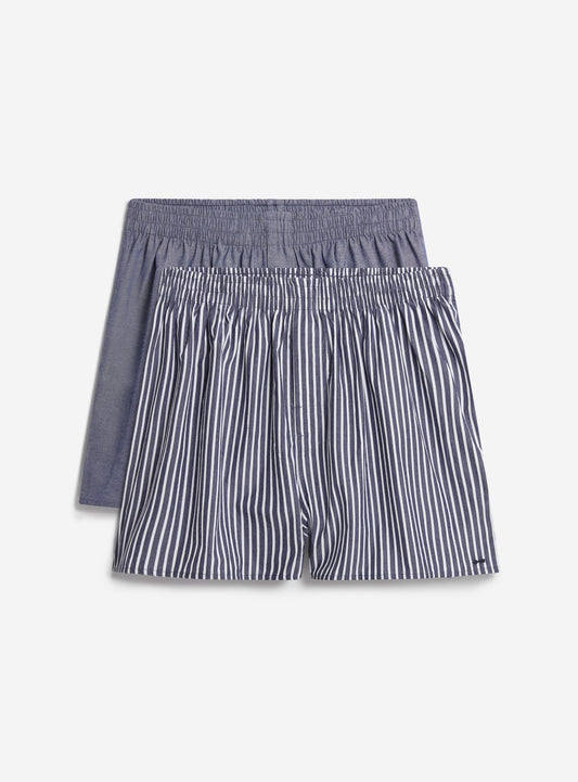 Men's Woven Boxers: 2 Pack - Cotton - Blue/Navy