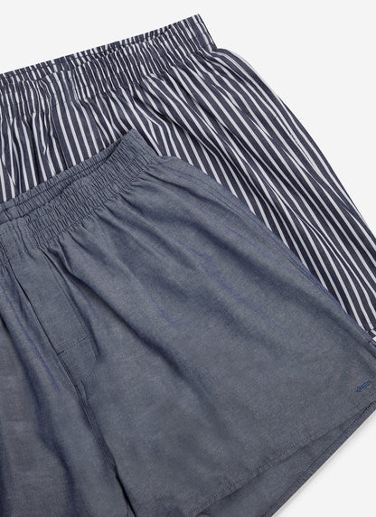 Men's Woven Boxers: 2 Pack - Cotton - Blue/Navy