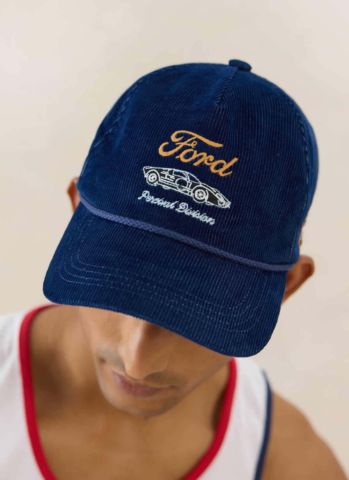Men's Corduroy Trucker Cap - Cotton - Navy Blue - Ford x Percival