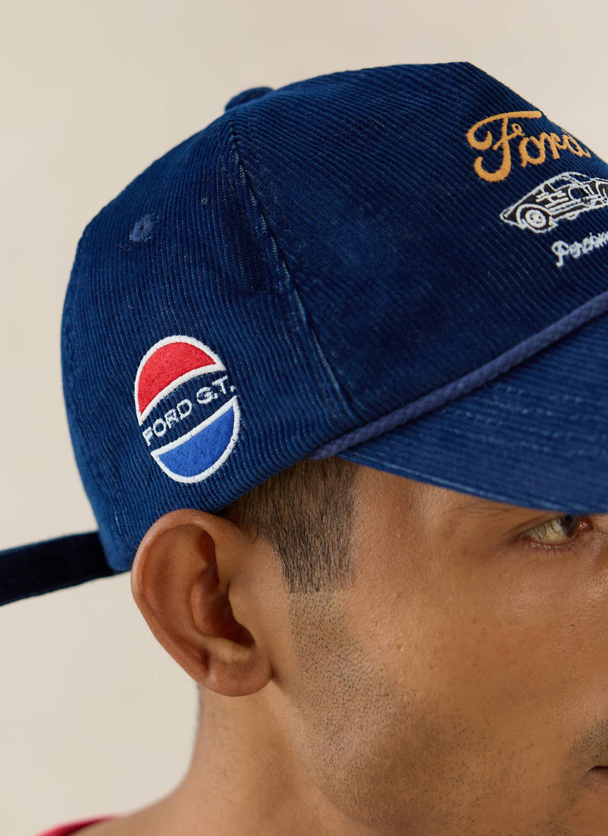Men's Corduroy Trucker Cap - Cotton - Navy Blue - Ford x Percival