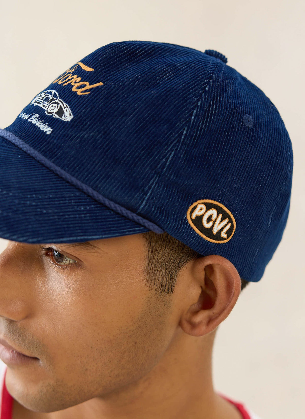 Men's Corduroy Trucker Cap - Cotton - Navy Blue - Ford x Percival