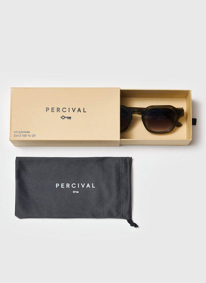 P001-E52 Olive Green Sunglasses - Light Brown Lenses