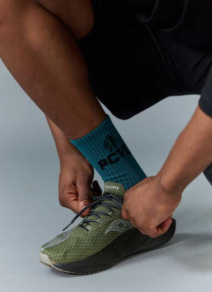 Men's Sport Socks - PCVL Graphic Ribbed Crew - Blue