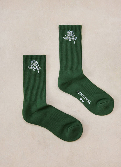 Earl Jacquard Socks - Forest Green Cotton - Percival