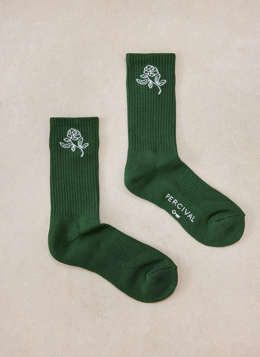 Earl Jacquard Socks - Forest Green Cotton - Percival