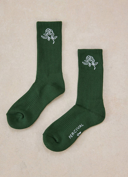Earl Jacquard Socks - Forest Green Cotton - Percival