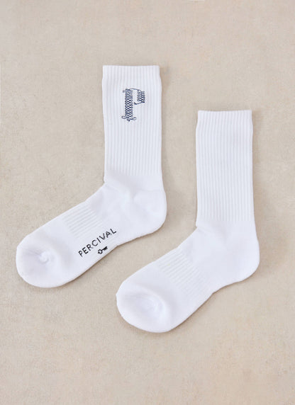 Tucker Embroidered Socks - Cotton - White - Percival