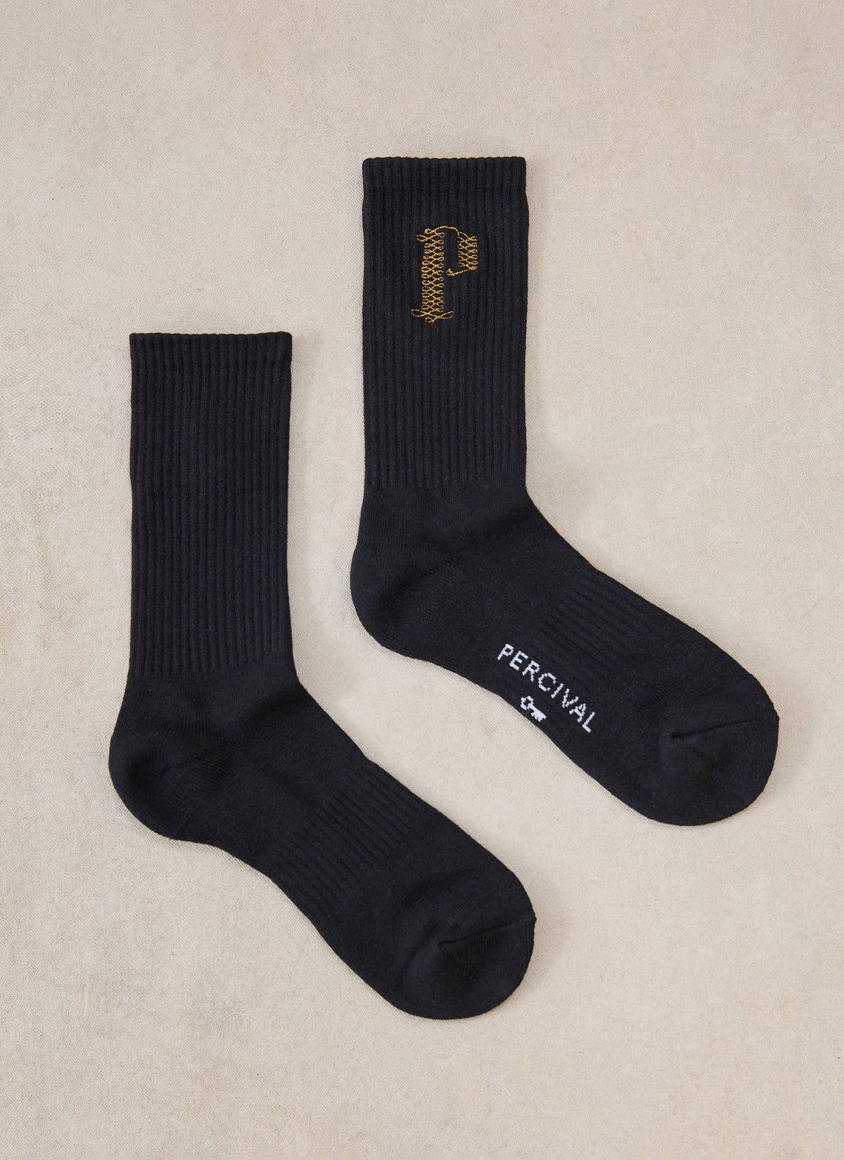 Tucker Men's Embroidered Socks - Black Cotton Blend - Percival