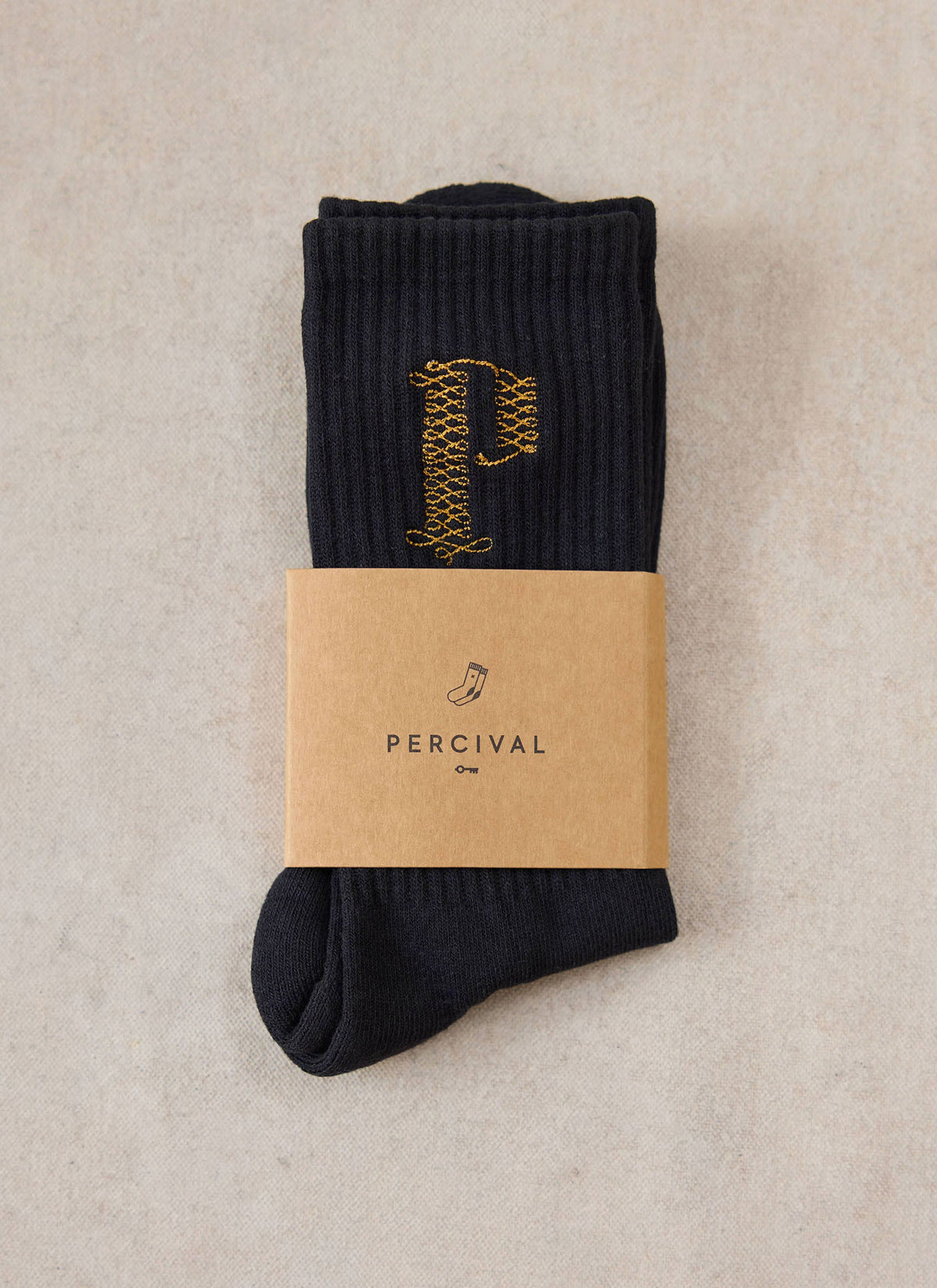 Tucker Men's Embroidered Socks - Black Cotton Blend - Percival