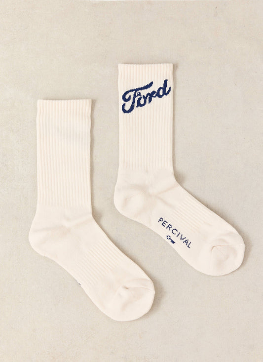Men's Crew Socks - Cotton Blend - Cream - Ford x Percival