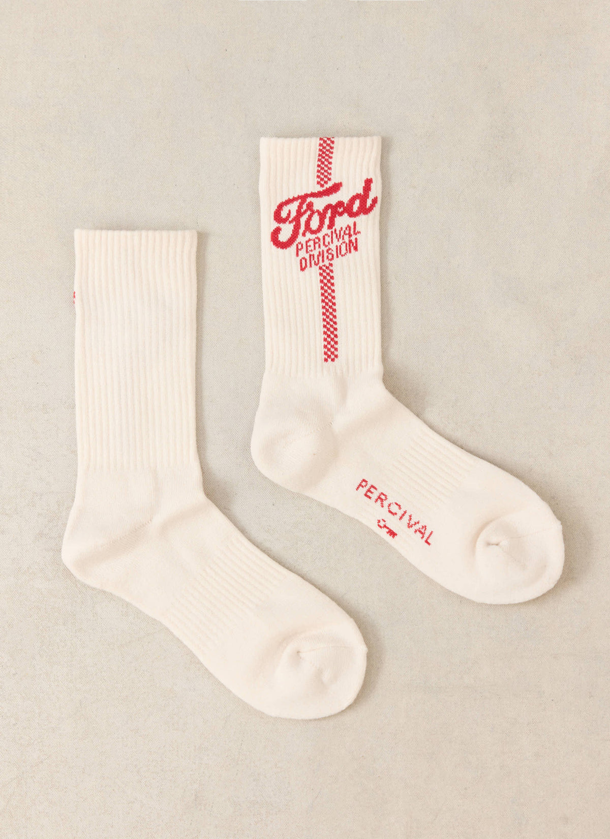Men's Crew Motorsport Socks - Cotton - Cream - Ford x Percival