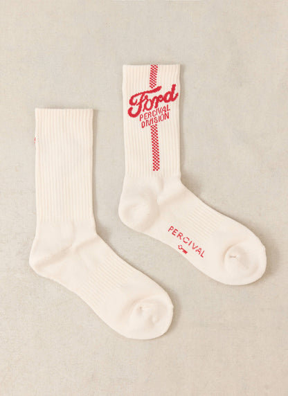 Men's Crew Motorsport Socks - Cotton - Cream - Ford x Percival