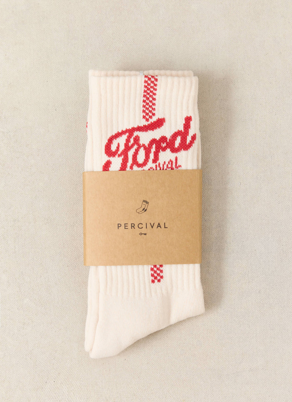 Men's Crew Motorsport Socks - Cotton - Cream - Ford x Percival