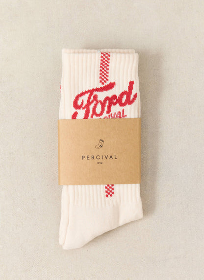 Men's Crew Motorsport Socks - Cotton - Cream - Ford x Percival