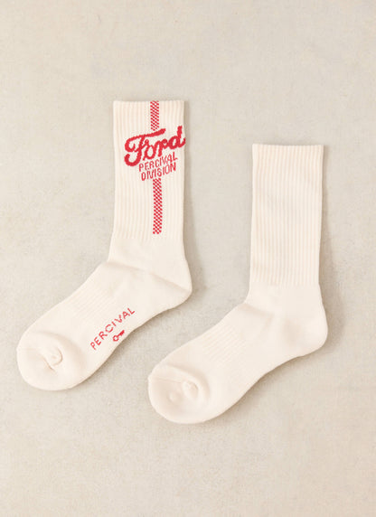 Men's Crew Motorsport Socks - Cotton - Cream - Ford x Percival