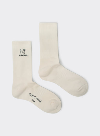 Men's Aperitivo Embroidered Socks - Cream Cotton