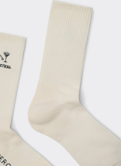 Men's Aperitivo Embroidered Socks - Cream Cotton